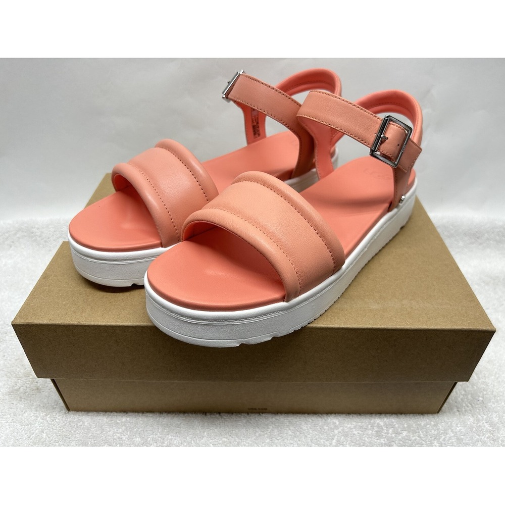 UGG Womens Size 9.5 Pink Zayne Ankle Strap Platform Leather Sandals